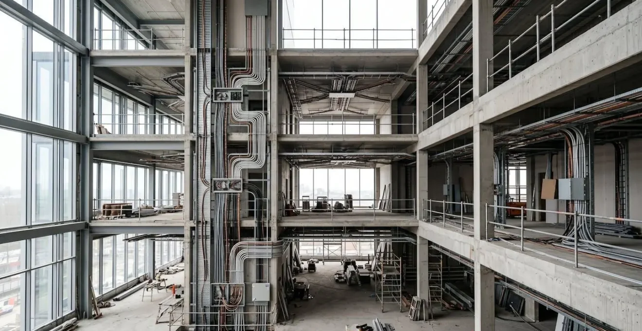 Architecture d'un réseau électrique structuré sur plusieurs niveaux dans un bâtiment moderne