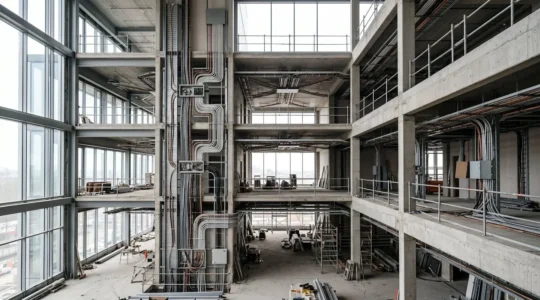 Architecture d'un réseau électrique structuré sur plusieurs niveaux dans un bâtiment moderne