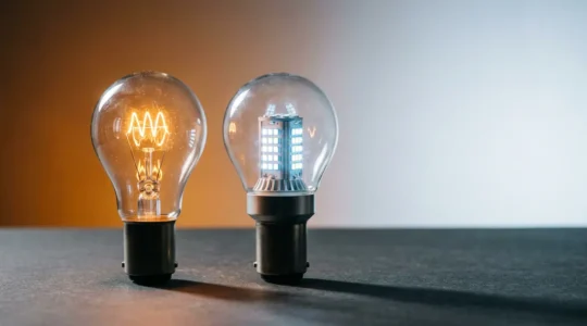 Comparaison visuelle entre technologies d'éclairage halogène et LED pour la transition énergétique