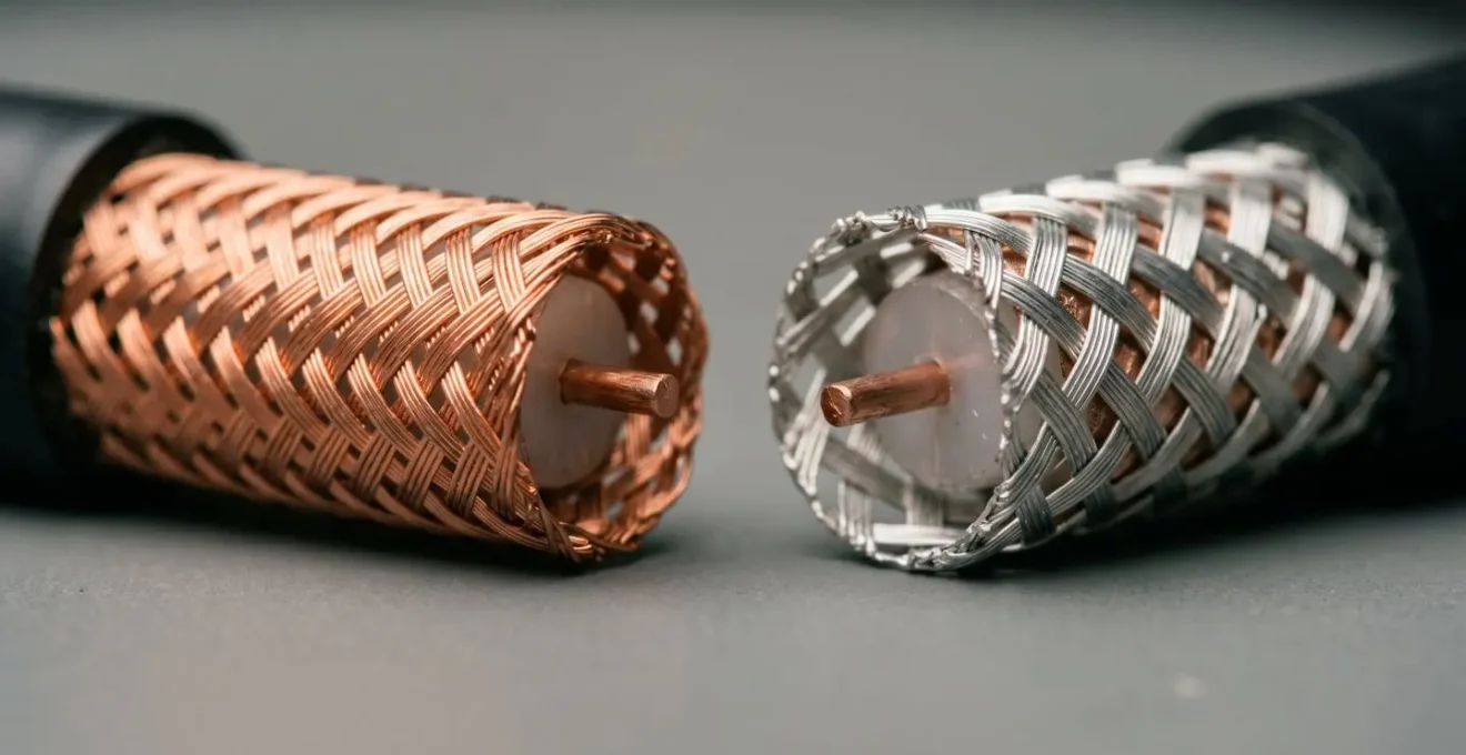 Représentation visuelle de la différence de qualité de blindage entre câbles coaxiaux