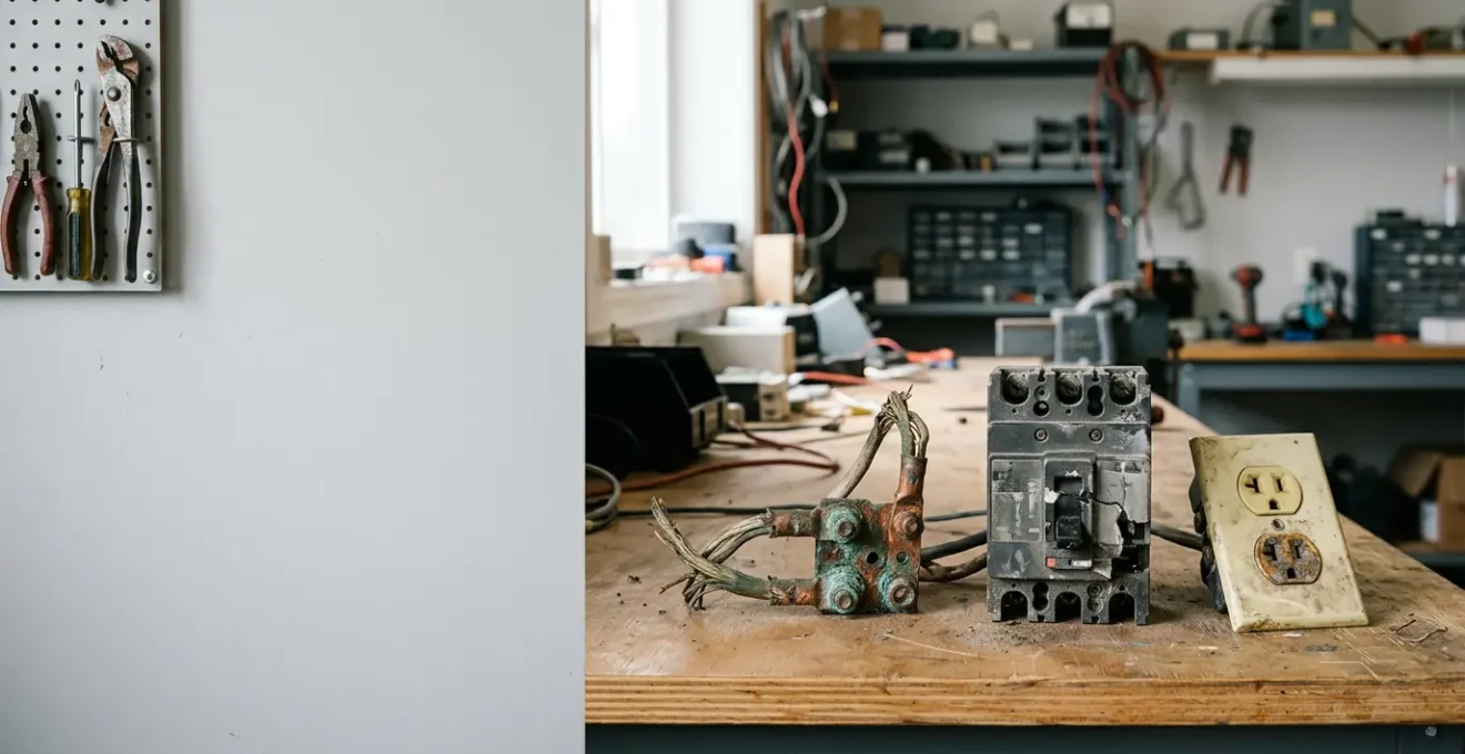 Composants électriques domestiques présentant des signes d'usure et de défaillance pour décision de réparation ou remplacement