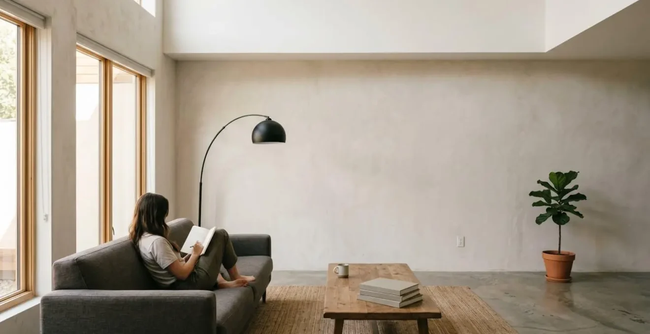 Vue d'ensemble d'un intérieur de maison moderne avec lumière naturelle douce