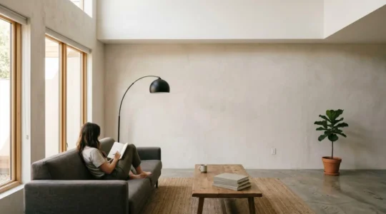 Vue d'ensemble d'un intérieur de maison moderne avec lumière naturelle douce