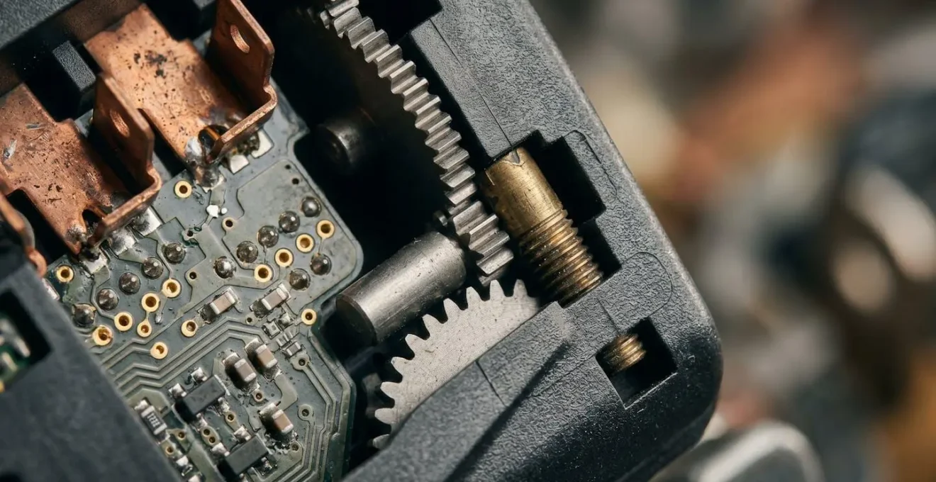 Gros plan sur un mécanisme de compteur électrique montrant la précision de mesure de consommation énergétique