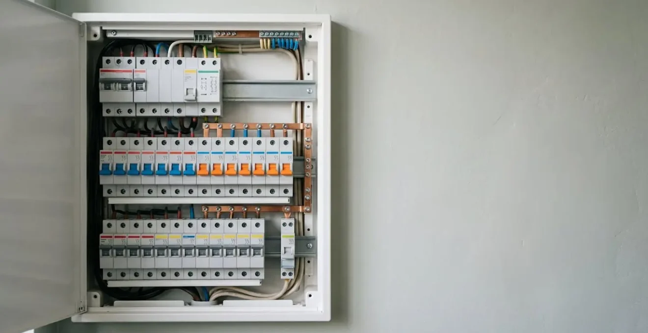Disjoncteur divisionnaire moderne installé dans un tableau électrique résidentiel