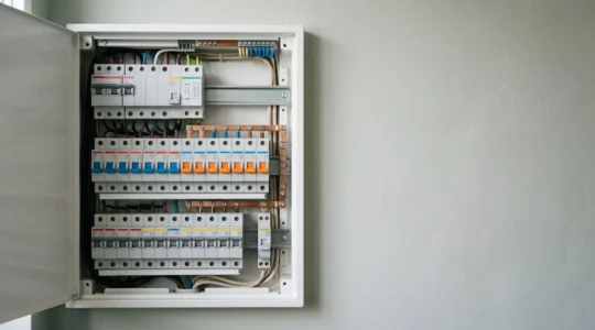 Disjoncteur divisionnaire moderne installé dans un tableau électrique résidentiel