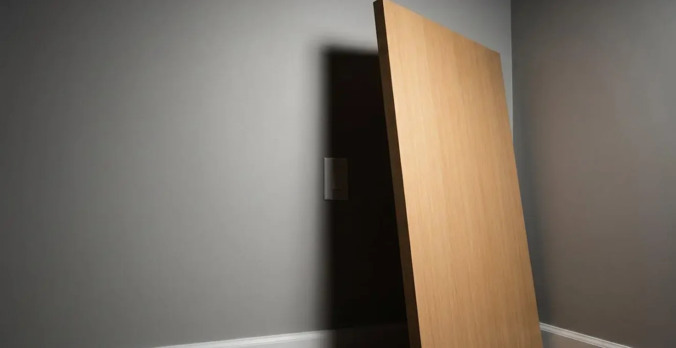 Interrupteur électrique mal positionné derrière une porte ouverte illustrant une erreur de conception