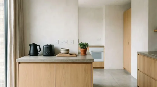 Installation électrique domestique moderne avec appareils électroménagers et protection contre les surcharges
