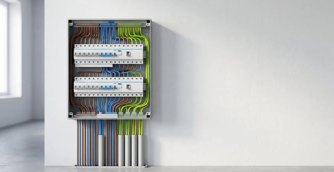 Installation électrique moderne dans une maison neuve avec tableau électrique professionnel