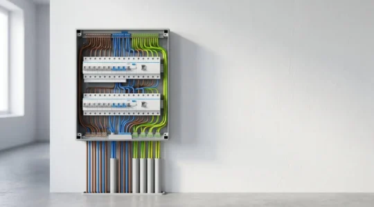 Installation électrique moderne dans une maison neuve avec tableau électrique professionnel