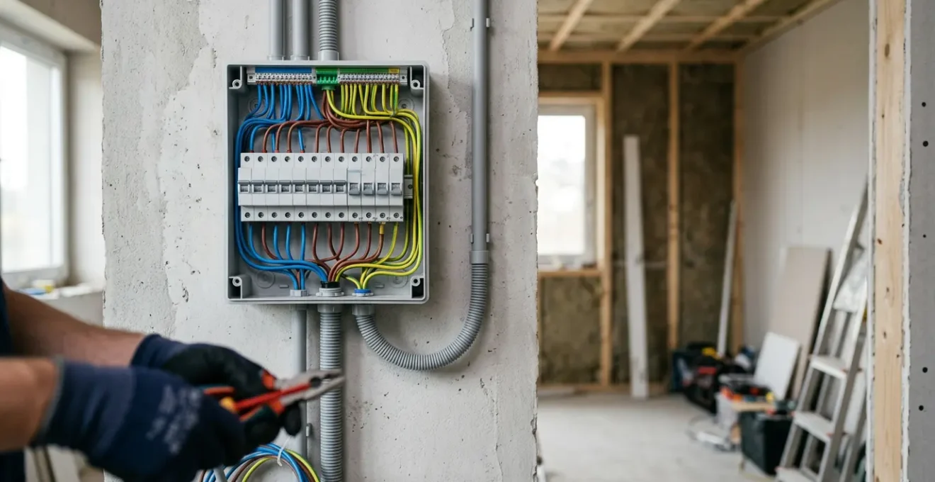 Installation électrique domestique professionnelle avec tableau électrique moderne conforme à la norme NF C 15-100