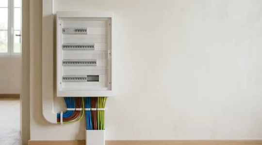 Installation électrique moderne avec tableau de distribution et câblage professionnel pour une maison sécurisée