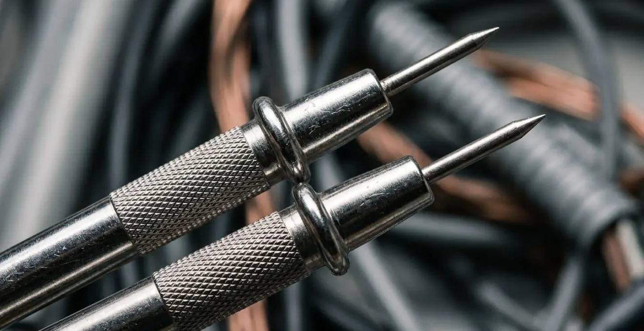 Gros plan sur les pointes de mesure d'un contrôleur d'isolement professionnel