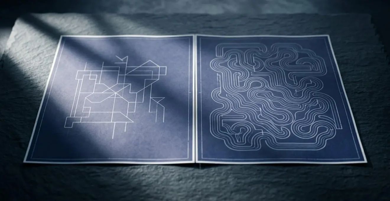 Métaphore visuelle comparant deux approches de représentation schématique électrique