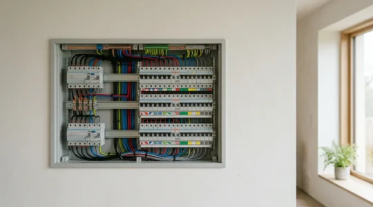 Tableau électrique moderne et installation conforme aux normes de sécurité dans un logement résidentiel