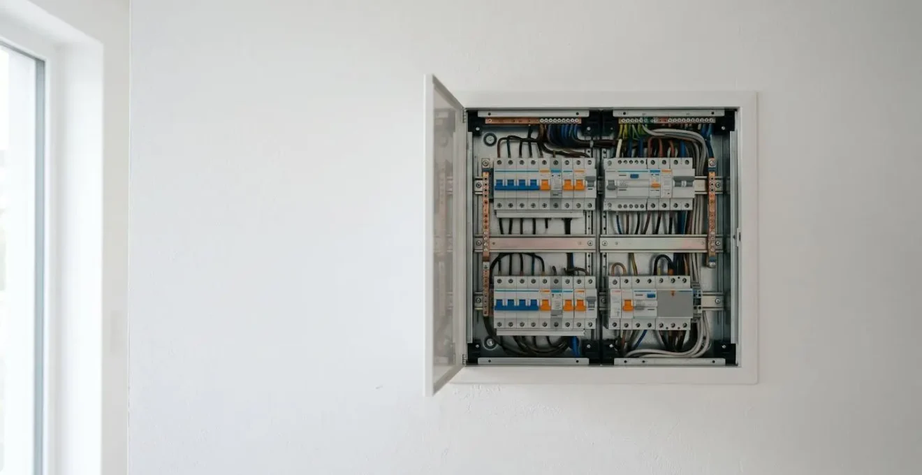 Installation électrique moderne conforme aux normes françaises avec tableau électrique et dispositifs de sécurité