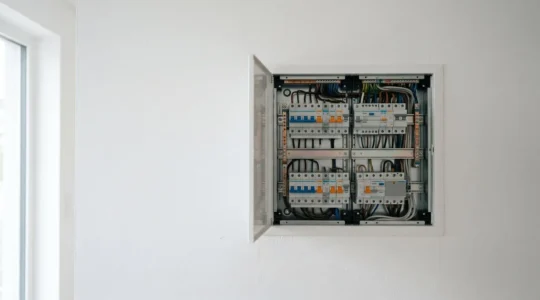 Installation électrique moderne conforme aux normes françaises avec tableau électrique et dispositifs de sécurité