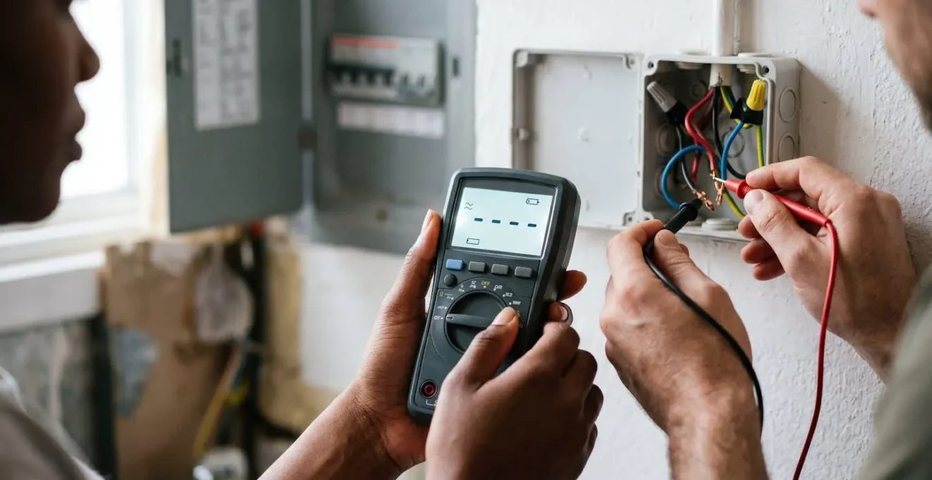 Multimètre professionnel en position test de continuité pour diagnostic électrique domestique