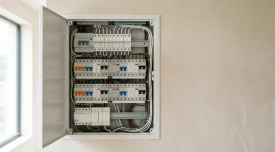 Tableau électrique moderne conforme à la norme NF C 15-100 avec dispositifs différentiels et disjoncteurs
