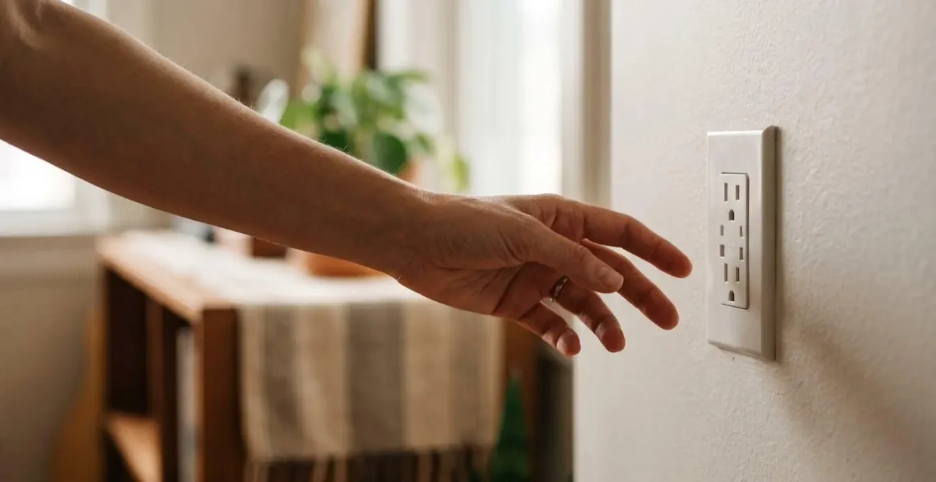 Vue en gros plan de l'installation ergonomique de prises et interrupteurs dans un intérieur moderne