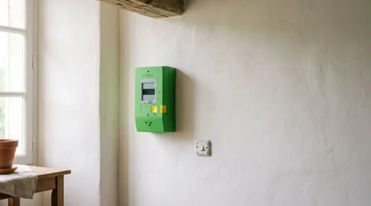 Compteur électrique Linky moderne avec affichage numérique dans un environnement résidentiel français