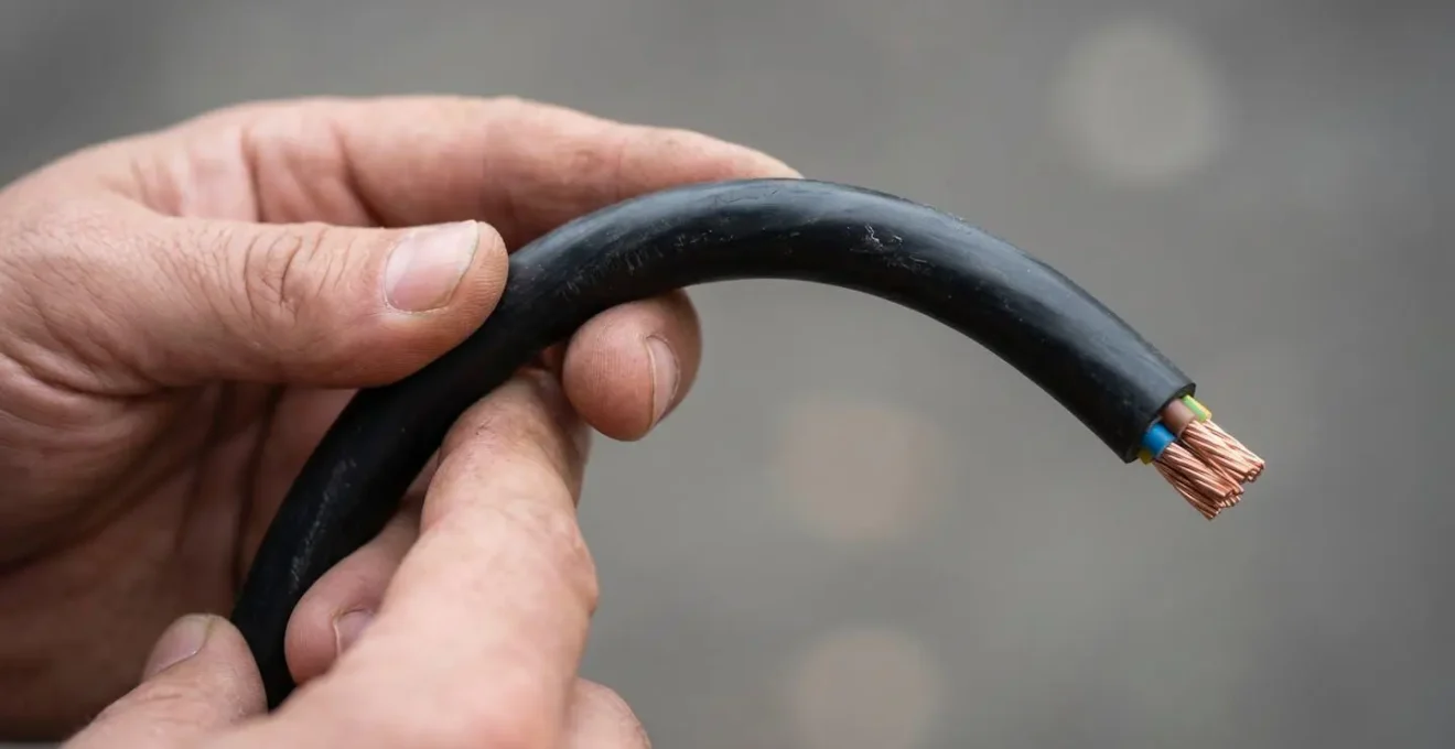 Gros plan sur la technique de courbure progressive d'un câble électrique avec les mains