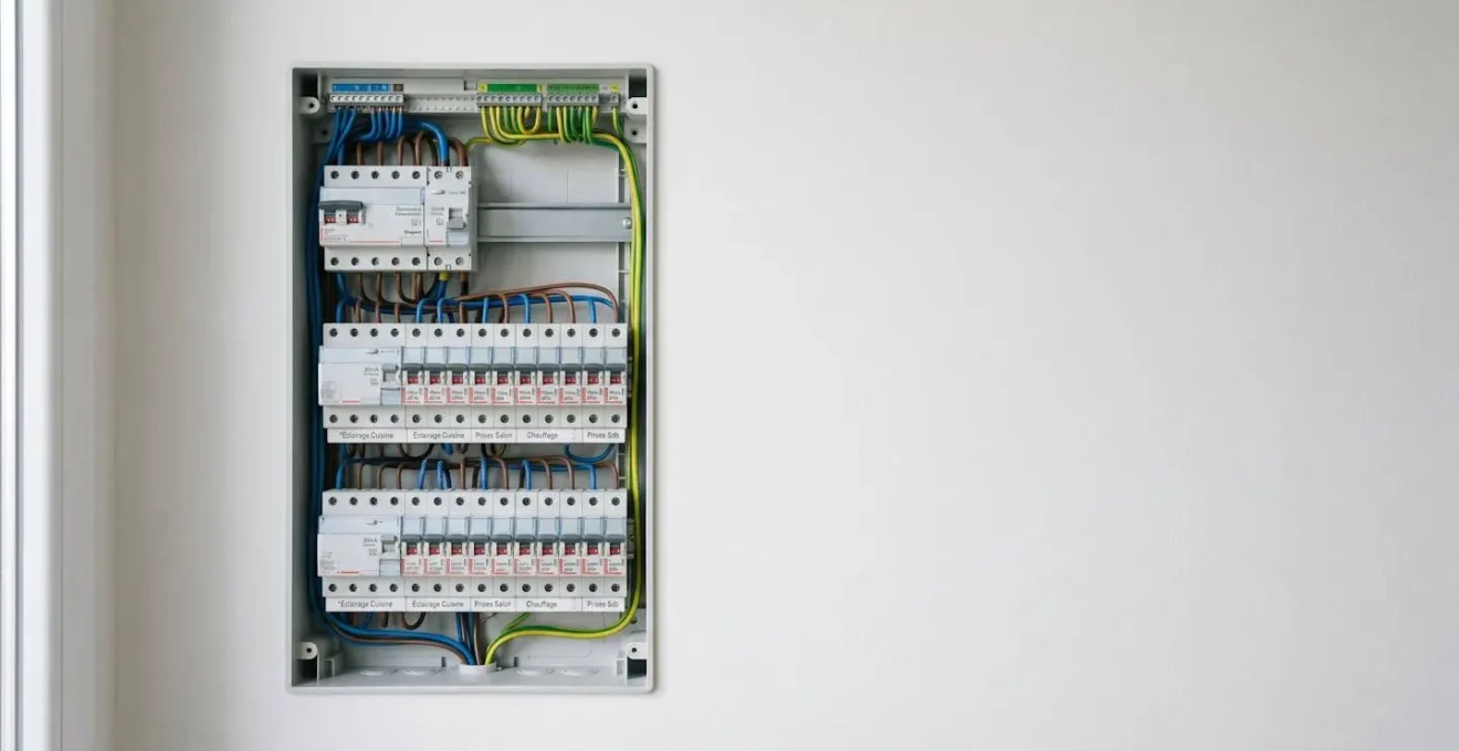 Tableau électrique moderne conforme aux normes NF C 15-100 dans un logement français