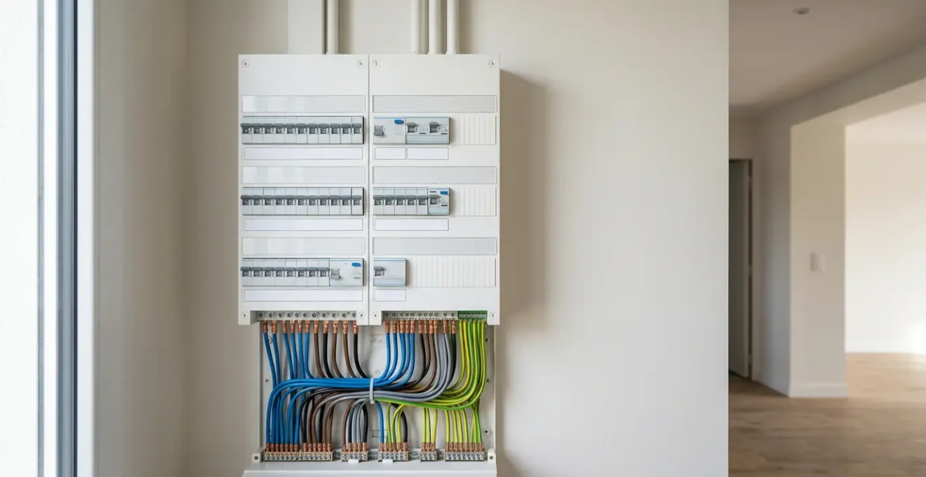 Installation électrique professionnelle conforme aux normes françaises avec tableau électrique moderne