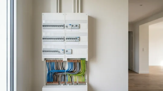 Installation électrique professionnelle conforme aux normes françaises avec tableau électrique moderne