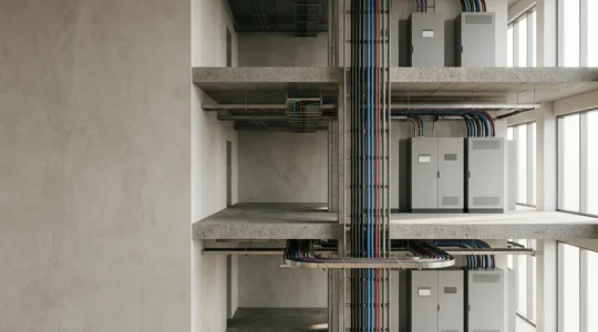 Réseau électrique moderne dans un bâtiment multi-étages avec distribution structurée