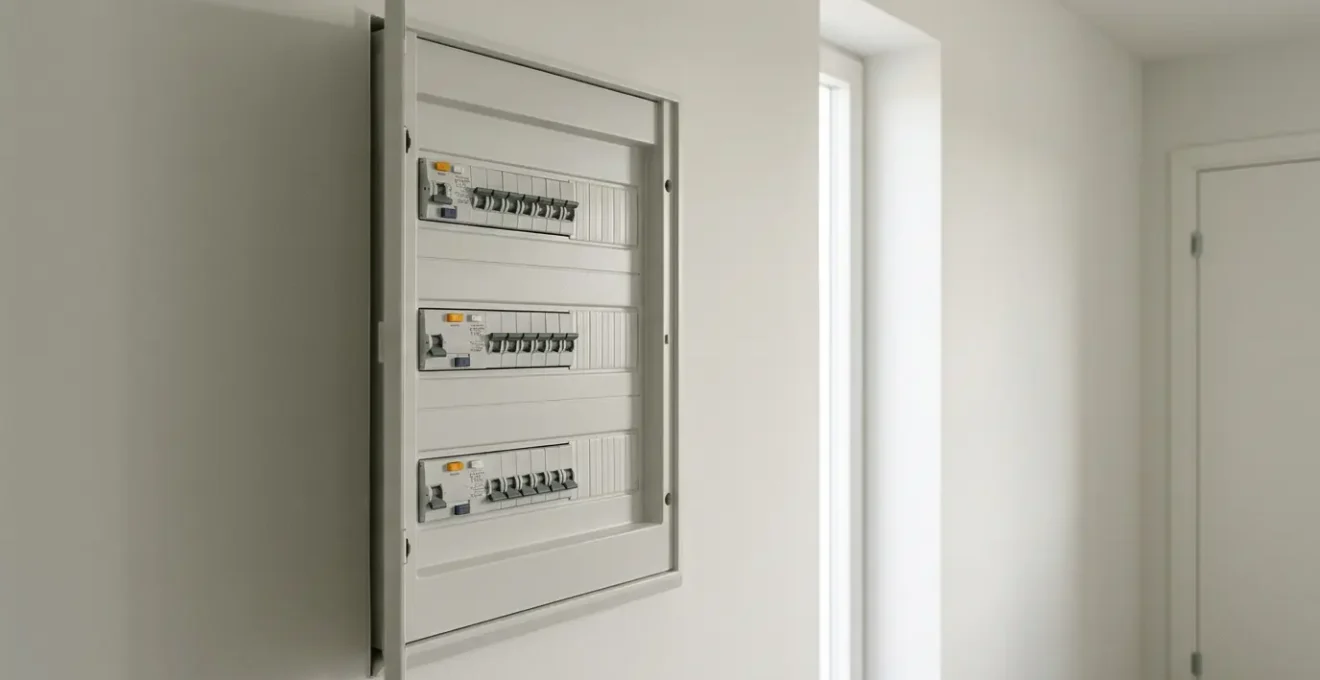 Installation électrique domestique moderne avec dispositifs de protection contre électrocution et incendie
