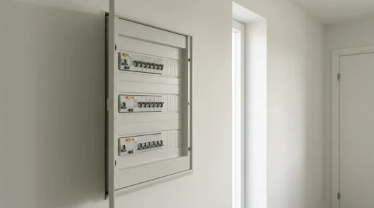 Installation électrique domestique moderne avec dispositifs de protection contre électrocution et incendie