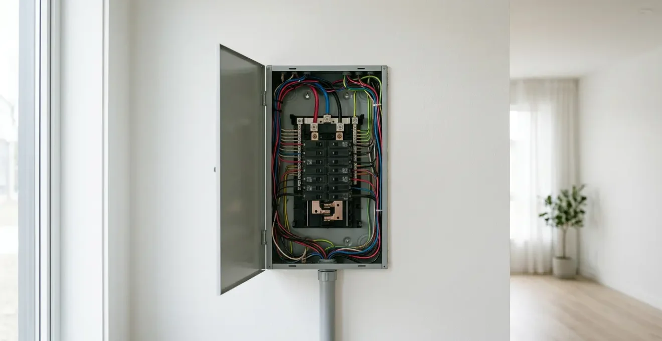 Installation électrique domestique avec câblage et disjoncteurs dans un environnement de sécurité préventive