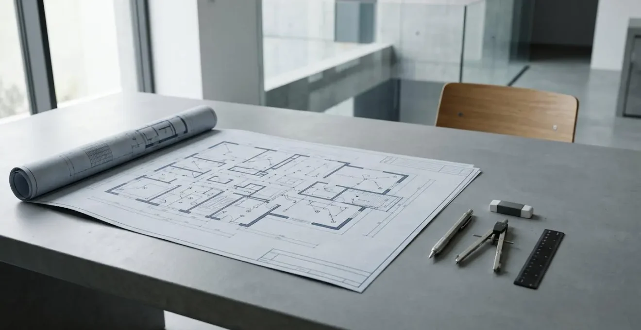 Plan architectural électrique avec symboles normalisés et outils de mesure professionnels