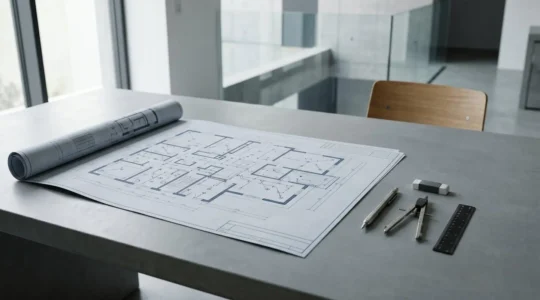 Plan architectural électrique avec symboles normalisés et outils de mesure professionnels
