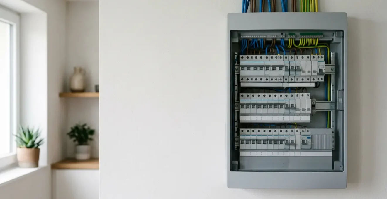 Tableau électrique moderne avec disjoncteurs et circuits de protection pour installation domestique sécurisée