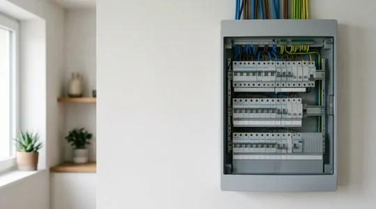 Tableau électrique moderne avec disjoncteurs et circuits de protection pour installation domestique sécurisée