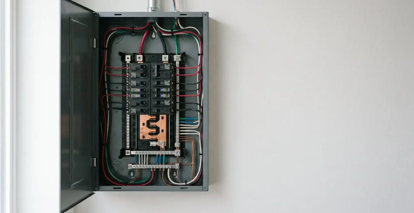Tableau électrique résidentiel montrant la distribution des circuits avec disjoncteurs modulaires