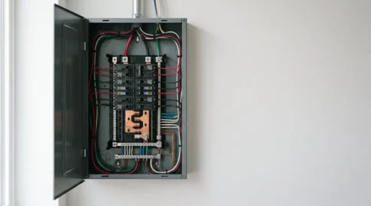 Tableau électrique résidentiel montrant la distribution des circuits avec disjoncteurs modulaires