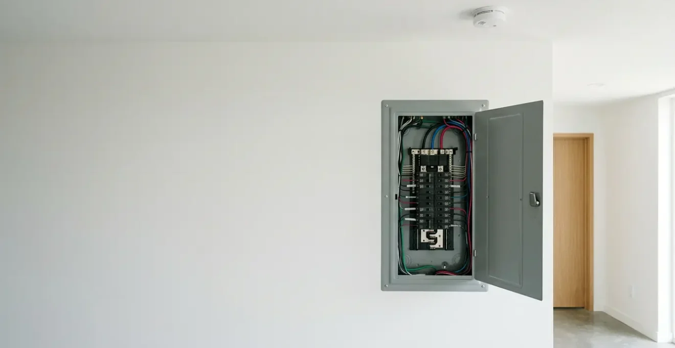 Installation électrique domestique moderne avec mesures de sécurité incendie visibles