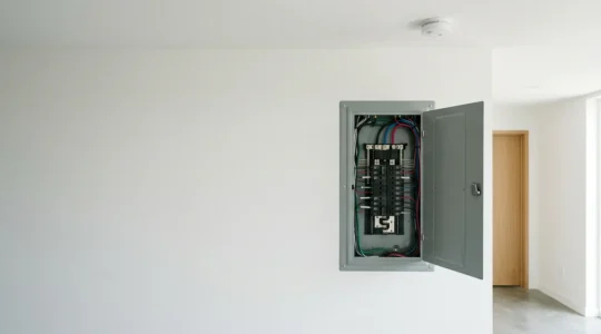 Installation électrique domestique moderne avec mesures de sécurité incendie visibles