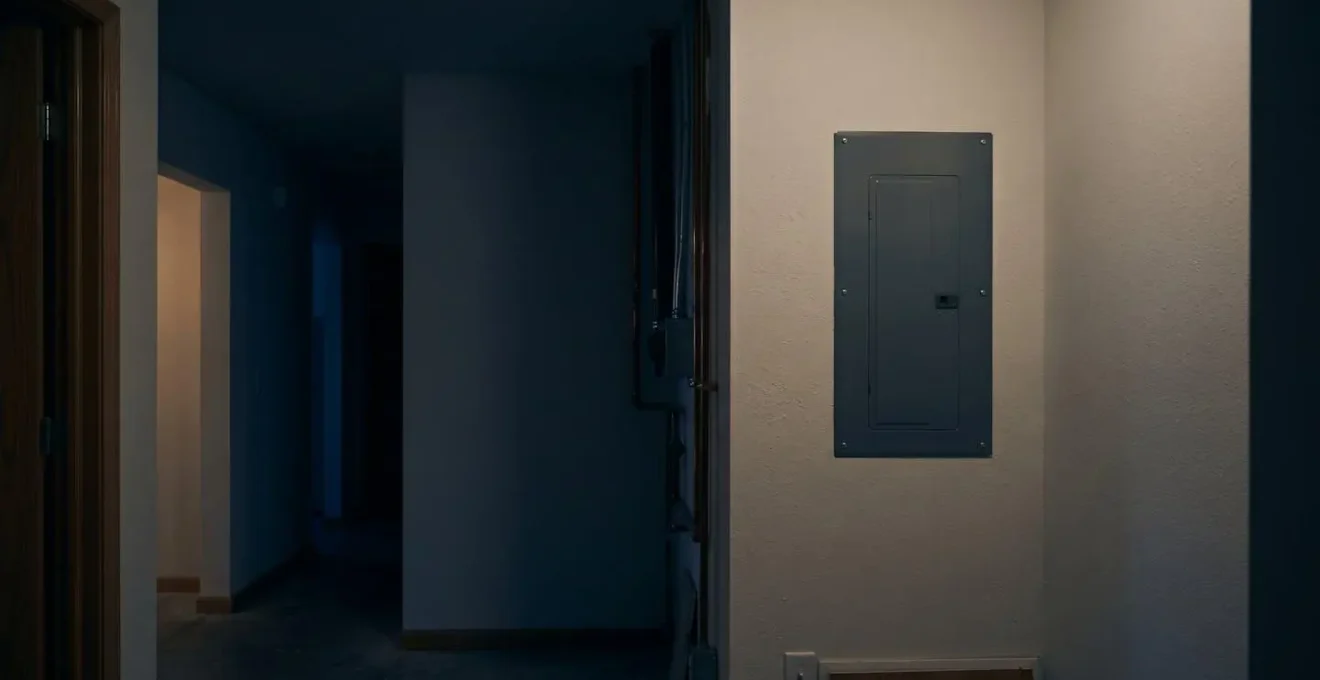 Tableau électrique domestique dans un environnement nocturne illustrant la vulnérabilité pendant les heures de sommeil