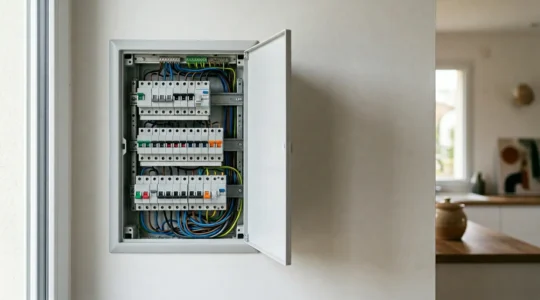 Tableau électrique résidentiel moderne avec disjoncteurs et circuits dédiés pour protéger les appareils électroménagers