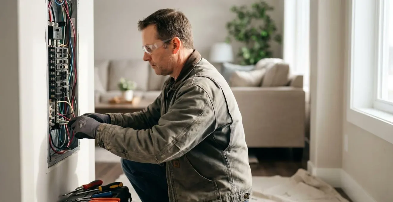 Professionnel électricien qualifié travaillant sur une installation électrique sécurisée